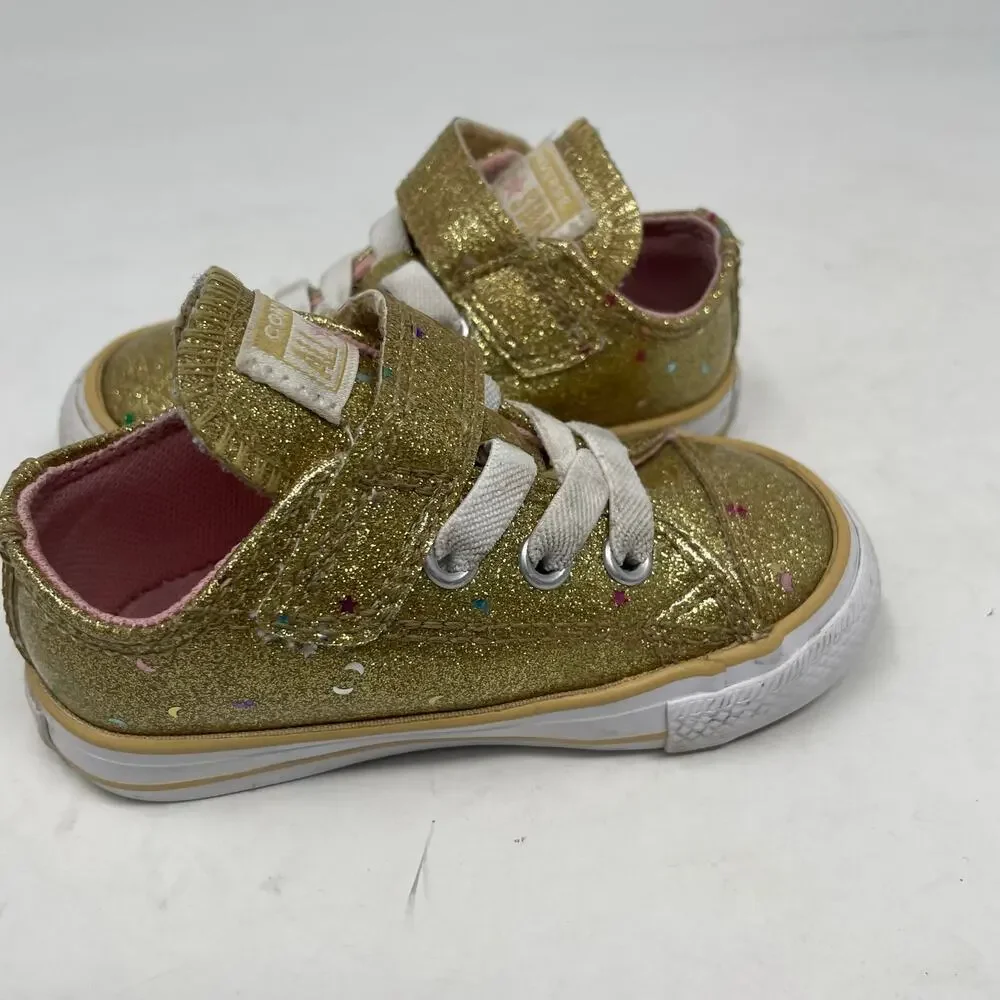 Converse Gold Sparkle Girl's Laces / Velcro Sneaker Tennis shoe 5